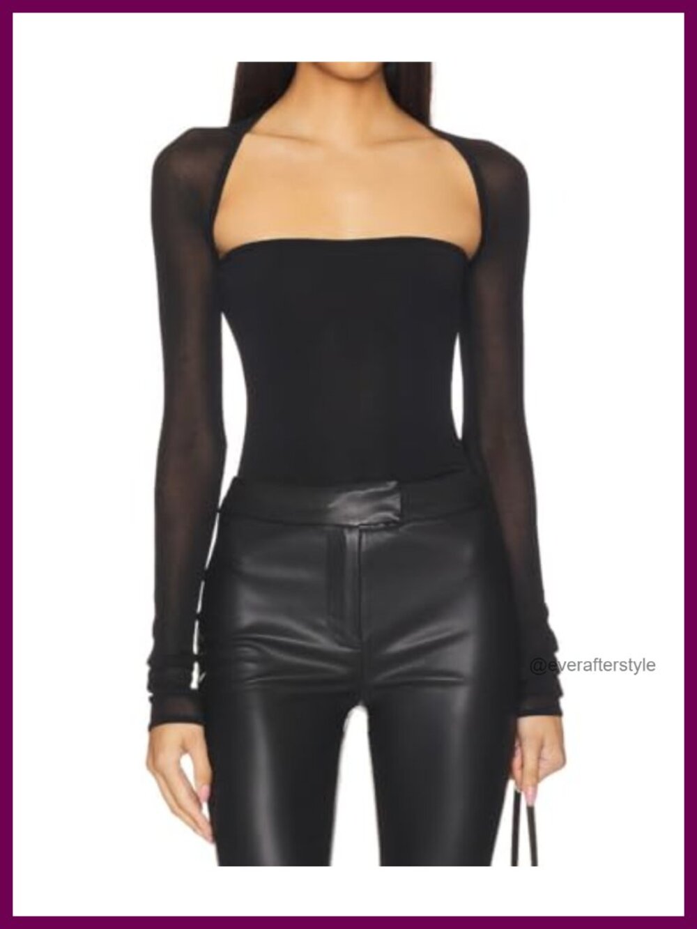Cantonwalker Women's Mesh Long Sleeve Top Slim Fit See Through Square Neck Shirt